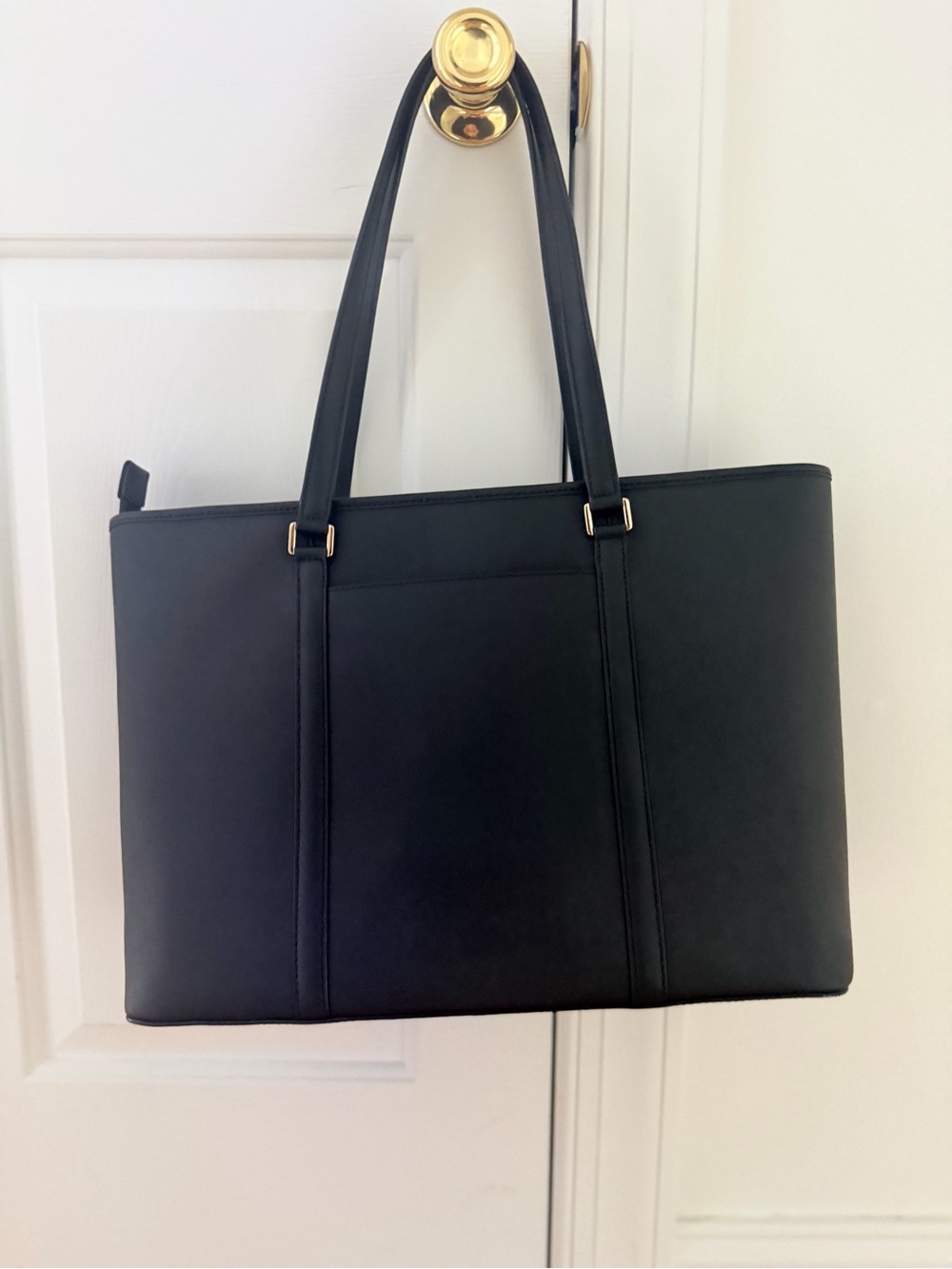 Michael Kors Black Leather Tote with Gold MK Charm - Picture 2 of 4